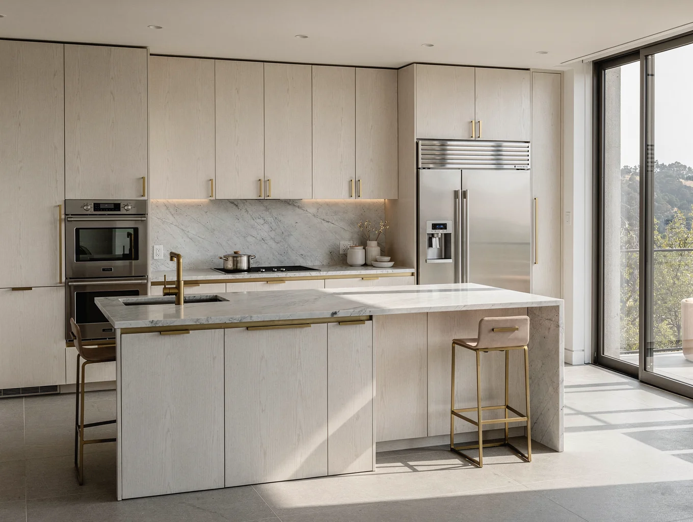 Remodeled kitchen interior with integrated appliances